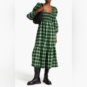 Ganni checked cotton-blend seersucker midi dress - like new - size 40 (US 8/10)